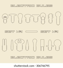 Electric bulbs  linear icon set. Design template vector illustration.