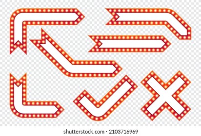 Elektrische Bulben. Retro-Pfeilleuchten. Zeichensatz einzeln. Vektorgrafik