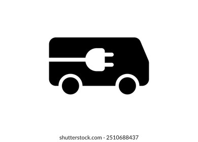 Electric bus black icon. Green electrical e-bus silhouette and plug charging station symbol. Eco friendly electro vehicle sign concept. Vector battery powered EV transportation eps logotype