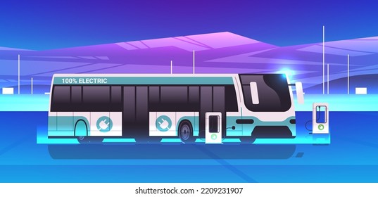 electric bus charging battery vehicle at recharging power station charger EV management zero emission transport concept