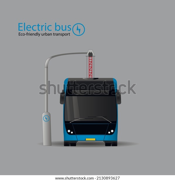 Electric
bus at the charging station. A new type of ecological urban
transport. Front view. Flat vector
illustration.
