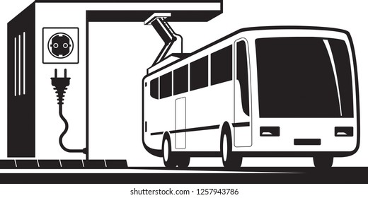 Electric bus charging station - vector illustration