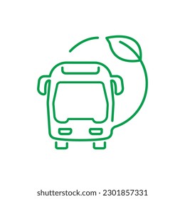 Electric bus in a circle with a leaf icon. Thin line Green energy zero emission concept. Eco friendly city transport Vector illustration