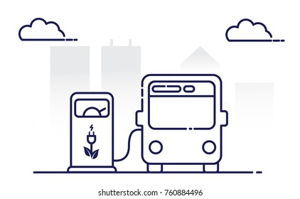 Electric bus and Electrical charging station symbol, Vector illustration