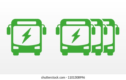 Electric Bus And Bus Fleet Flat Icons