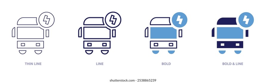 Electric bus icon in 4 different styles. Thin Line, Line, Bold, and Bold Line. Duotone style. Editable stroke.