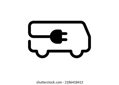 Electric bus icon. Black cable electrical e-bus contour and plug charging symbol. Eco friendly electro vehicle sign concept. Vector battery powered transportation eps illustration