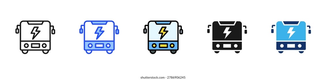 Electric Bus Icon Collection With Multiple Styles
