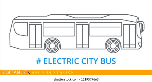 Electric bus icon. Editable stroke sketch icon. Stock vector illustration.