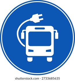 Electric bus icon with plug symbol. Represents electric public transport and charging services. Suitable for green mobility signage.