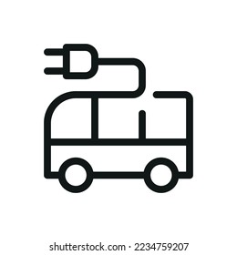 Icono aislado de bus eléctrico, e bus con icono de vector de enchufe eléctrico con trazo editable