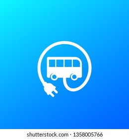 electric bus with plug icon, vector sign