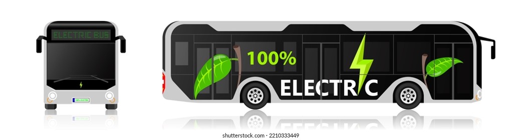 Vista lateral del bus eléctrico y vista frontal Vector de ilustración