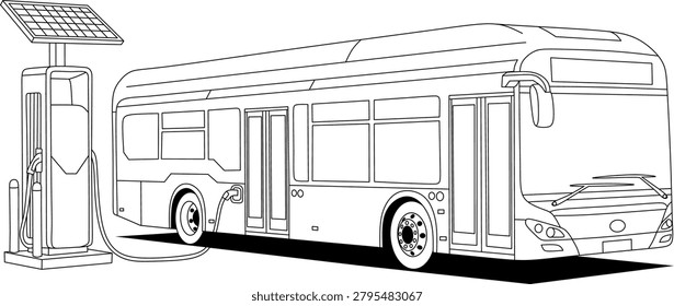 Electric bus solar power station charger for ecoconscious transport designs. Ideal for sustainable urban planning and green energy concepts.