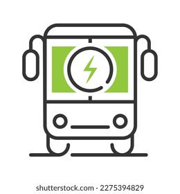 icono verde de transporte de bus eléctrico aislado