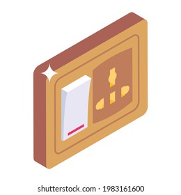 Electric button icon in isometric design, vector style of wall switch button 