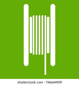 Electric cable in coil icon white isolated on green background. Vector illustration