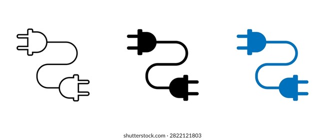 Electric cable and connector elements, device charging interface, electronic hook-up, household power supply, two plugs connected representation, adaptor and outlet.