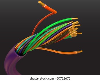 Electric cable from a copper wire in a vector