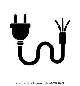 Electric cable icon flat outline in black