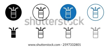Electric cable icon set in black and blue colors on white background