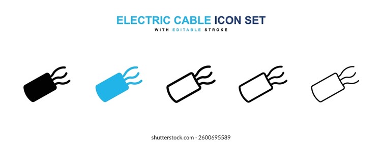 Electric cable icons graphics set in black and blue colors