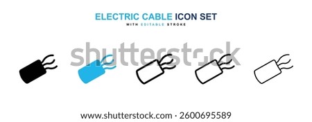 Electric cable icons graphics set in black and blue colors
