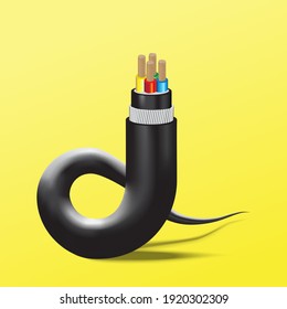 El cable eléctrico parece una serpiente. Cierre del vector de alambre sobre un fondo blanco.