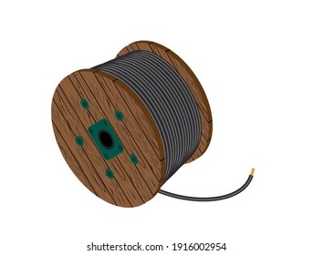 Electric cable on white background. Copper wire is the electric conductor of urban society.