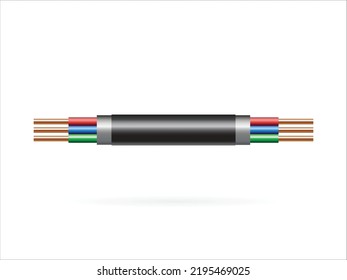 Electric cable on white background. Copper wire is the electric conductor of urban society. Vector realistic illustration.