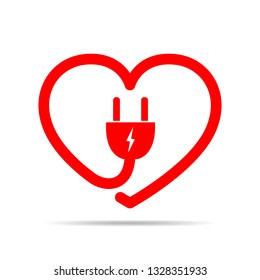 Electric cable and plug in the form of the heart. Vector illustration. Love concept