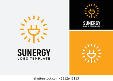 Electric Cable Plug with Summer Sun Rays for Solar electricity power energy Technology logo design