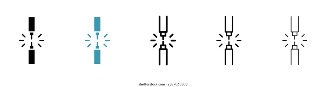 Electric cable short circuit vector illustration set. Broken wire symbol for UI designs.