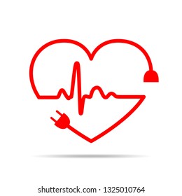 Electric cable and sign heartbeat sign in the form of the heart. Vector illustration. Love concept