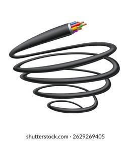 Cable eléctrico retorcido en espiral. Aislado sobre un fondo transparente. Ilustración vectorial