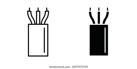 Electric cable vector icon set black filled and outlined style.