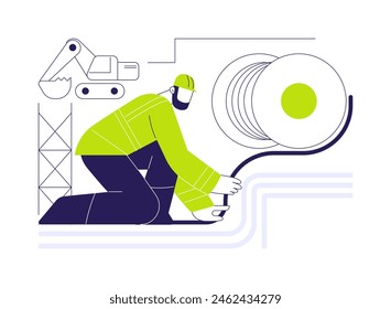 Electric cables installation abstract concept vector illustration. Workers laying telecommunication and data cables, commercial construction, building process, excavation work abstract metaphor.