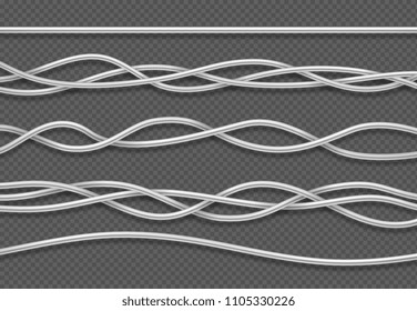 Electric cables. Realistic electrical white industrial wires. Isolated vector set. Wire connection, cable electric power, connect electricity illustration