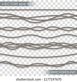 Electric cables.Realistic electrical gray industrial wires. Wire connection, cable electric power, connect electricity illustration.