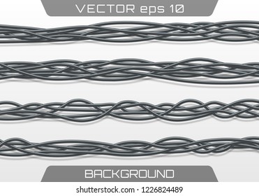 Electric cables.Realistic electrical gray industrial wires. Wire connection, cable electric power, connect electricity illustration.