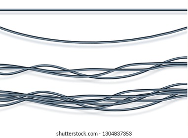 Electric cables.Realistic electrical gray industrial wires. Wire connection, cable electric power, connect electricity illustration.