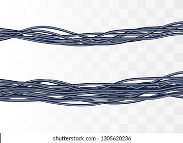 Electric cables.Realistic electrical gray industrial wires. Wire connection, cable electric power, connect electricity illustration.