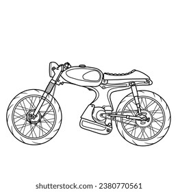 Electric cafe racers concept. Electric Bike hand drawn sketch, suitable for your custom electric motorcycle, outline vector illustration, side view, isolated with white background