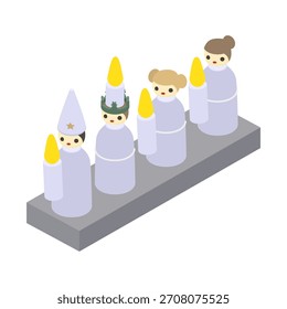Candelero eléctrico con procesión de Santa Lucía - Ilustración vectorial isométrica dibujada a mano.