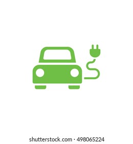 electric car automobile eco automobile green simple icon on white background
