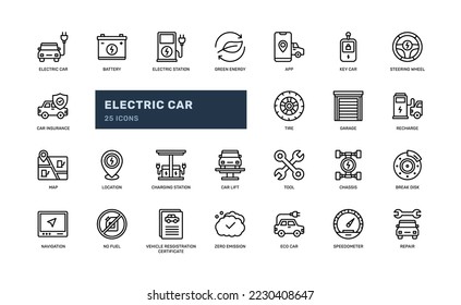 electric car battery energy power mobile automotive transportation detailed outline icon set. simple vector illustration