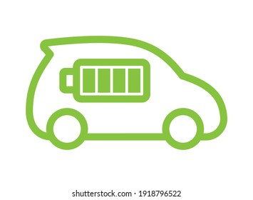 Electric car with battery indicator charging level icon symbol, Green hybrid vehicles battery full status, Eco energy friendly vehicle concept, Vector illustration