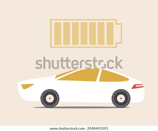 Electric car,\
battery indicator. Flat vector stock illustration. Eco-friendly\
transport. Alternative electric motor. Electricity and technology\
concept. Isolated\
illustration