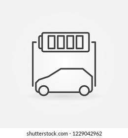Electric car with battery vector concept icon or sign in outline style 