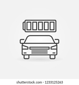 Electric car with battery vector concept icon in thin line style